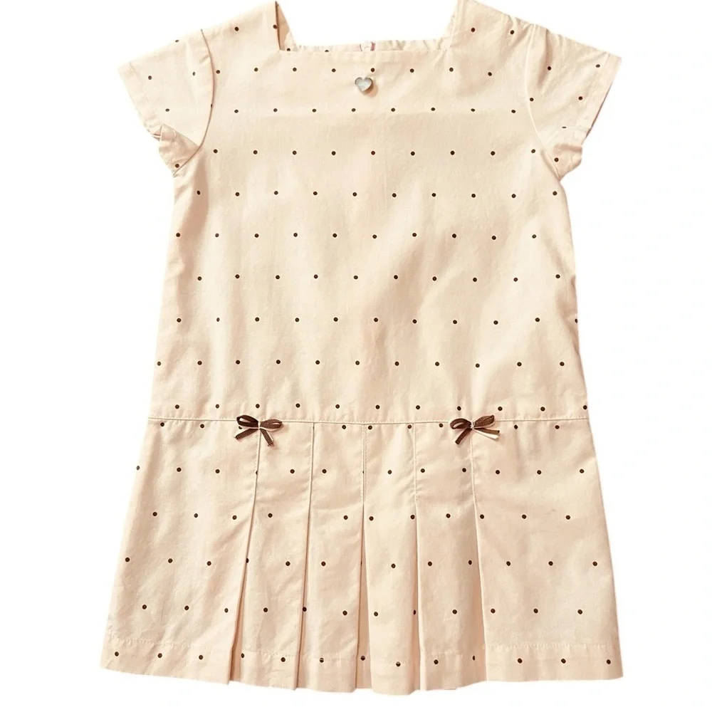 Jacadi Pale Pink Dress with Brown Polka Dots Size 2A